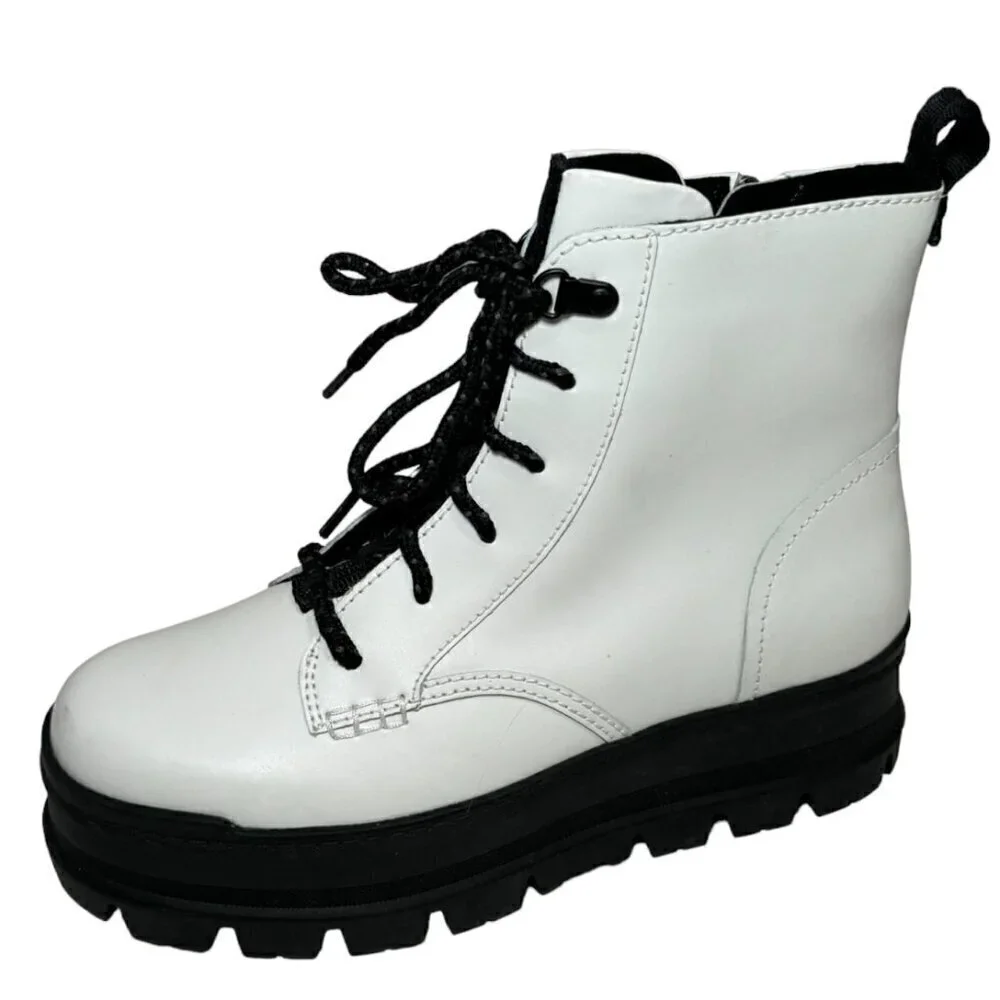 🔥🔥 UGG Sidnee‎ Waterproof White Leather Platform Stacked Boot Size 8 New